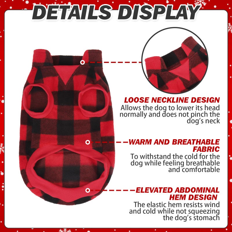 KOOLTAIL Small Dog Winter Jacket, Pet Vest Sweater with Pocket and Leash Hole, Windproof Cold Weather Dog Coats for Boys and Girls, Christmas Red Plaid - Image 4